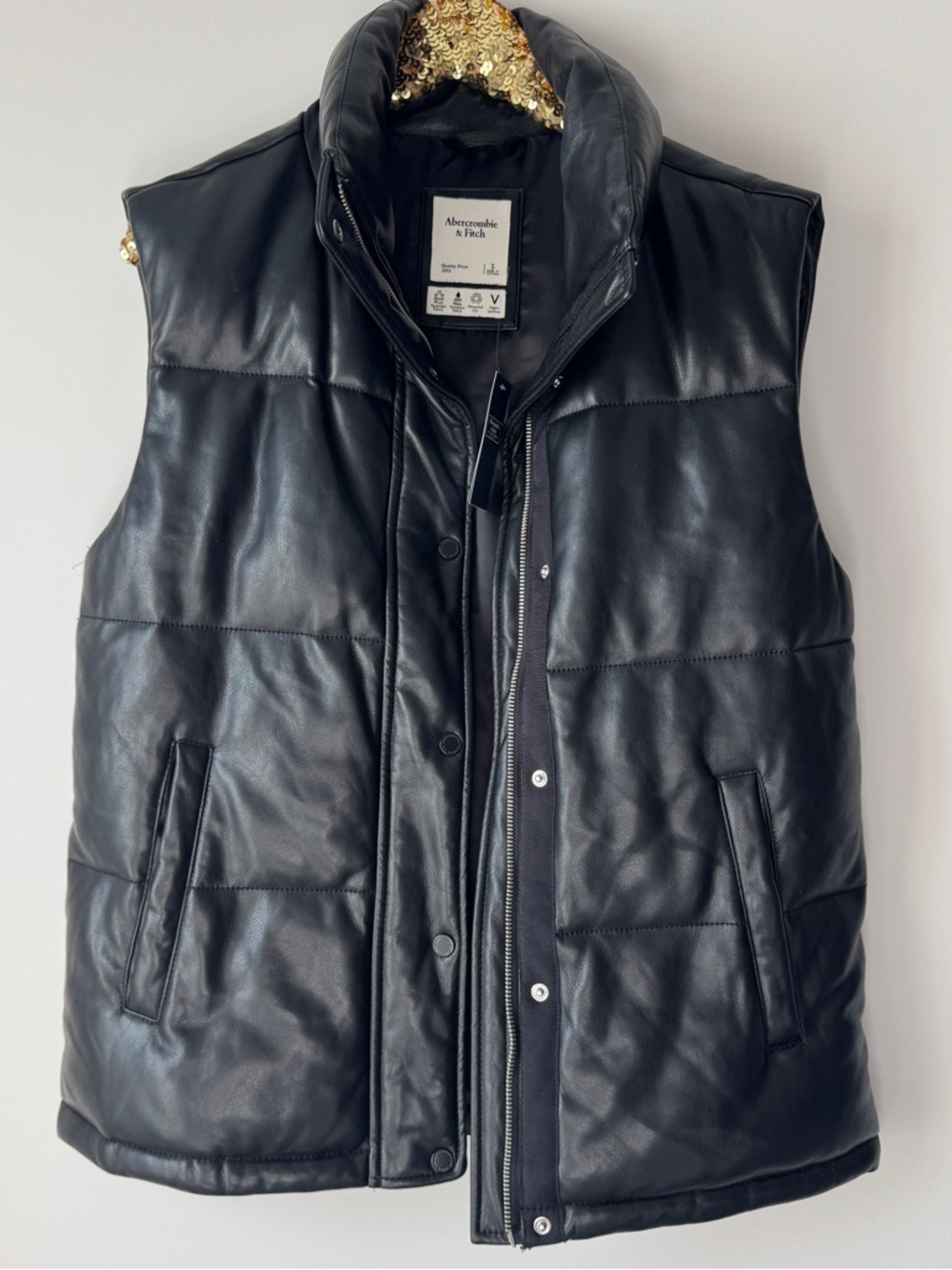 Abercrombie & Fitch Black Quilted Faux Leather Puffer Vest